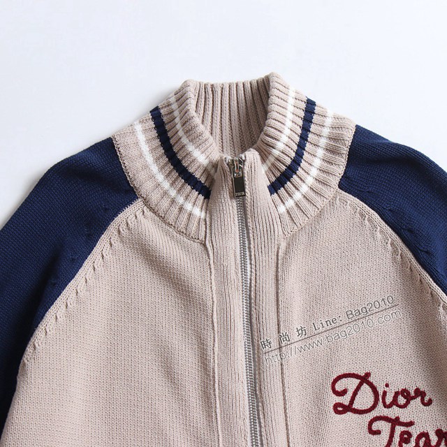 Dior專櫃迪奧2023FW新款拼色平紋針織刺繡高領拉鏈毛衣外套 男女同款 tzy3160